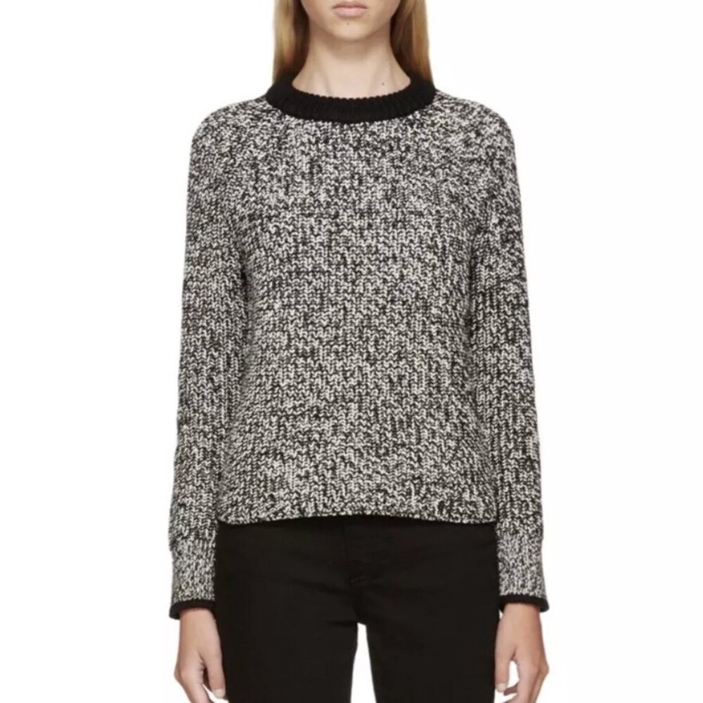 Rag & Bone Black & White Crew Neck Wool Blend Knit Sweater